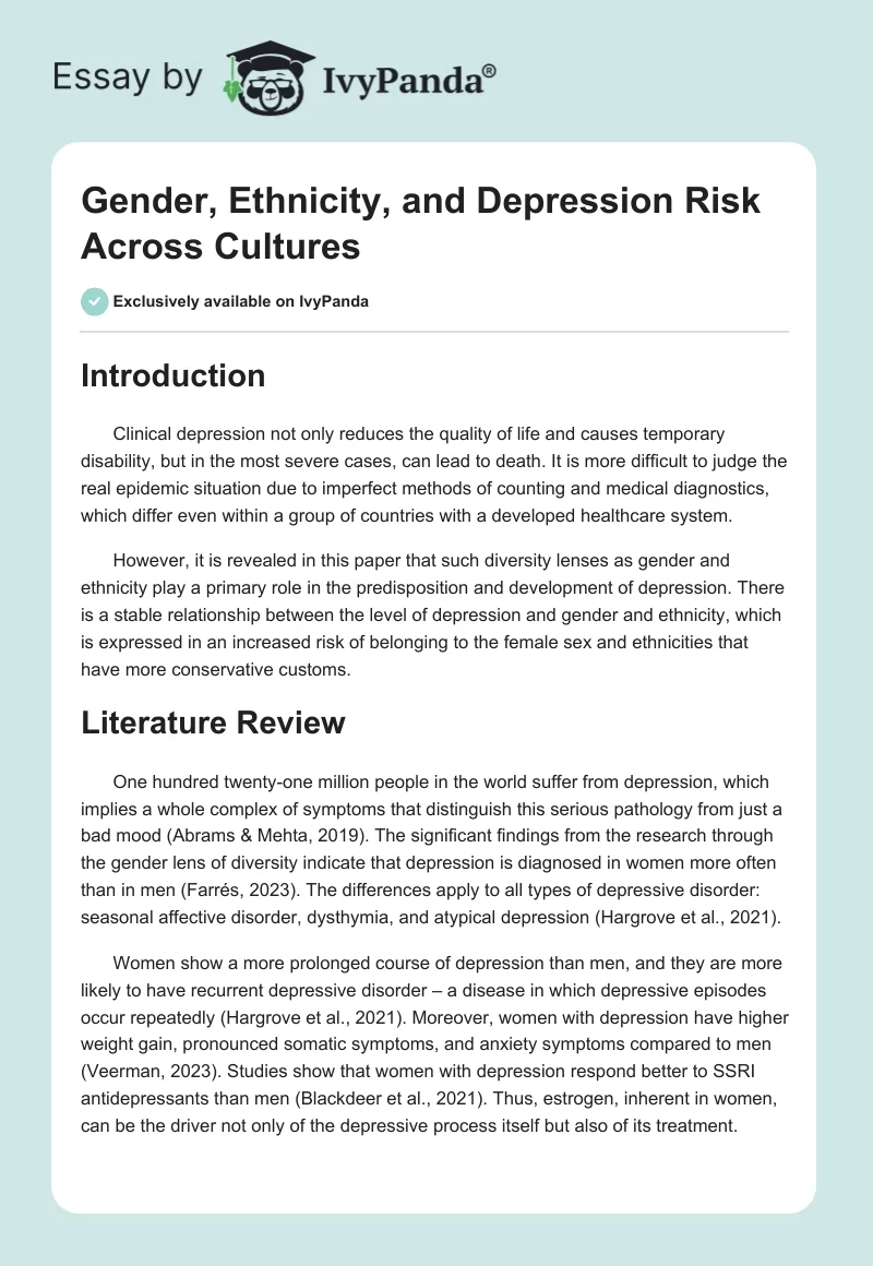Gender, Ethnicity, and Depression Risk Across Cultures. Page 1