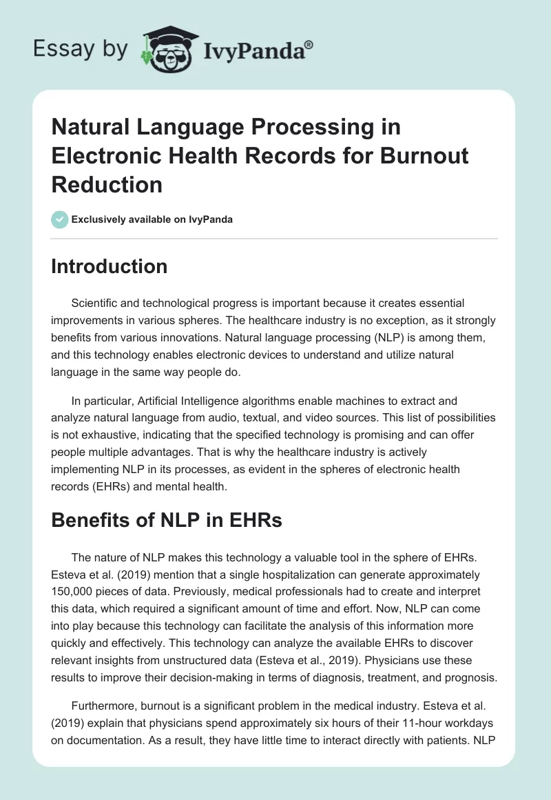 Natural Language Processing in Electronic Health Records for Burnout Reduction. Page 1