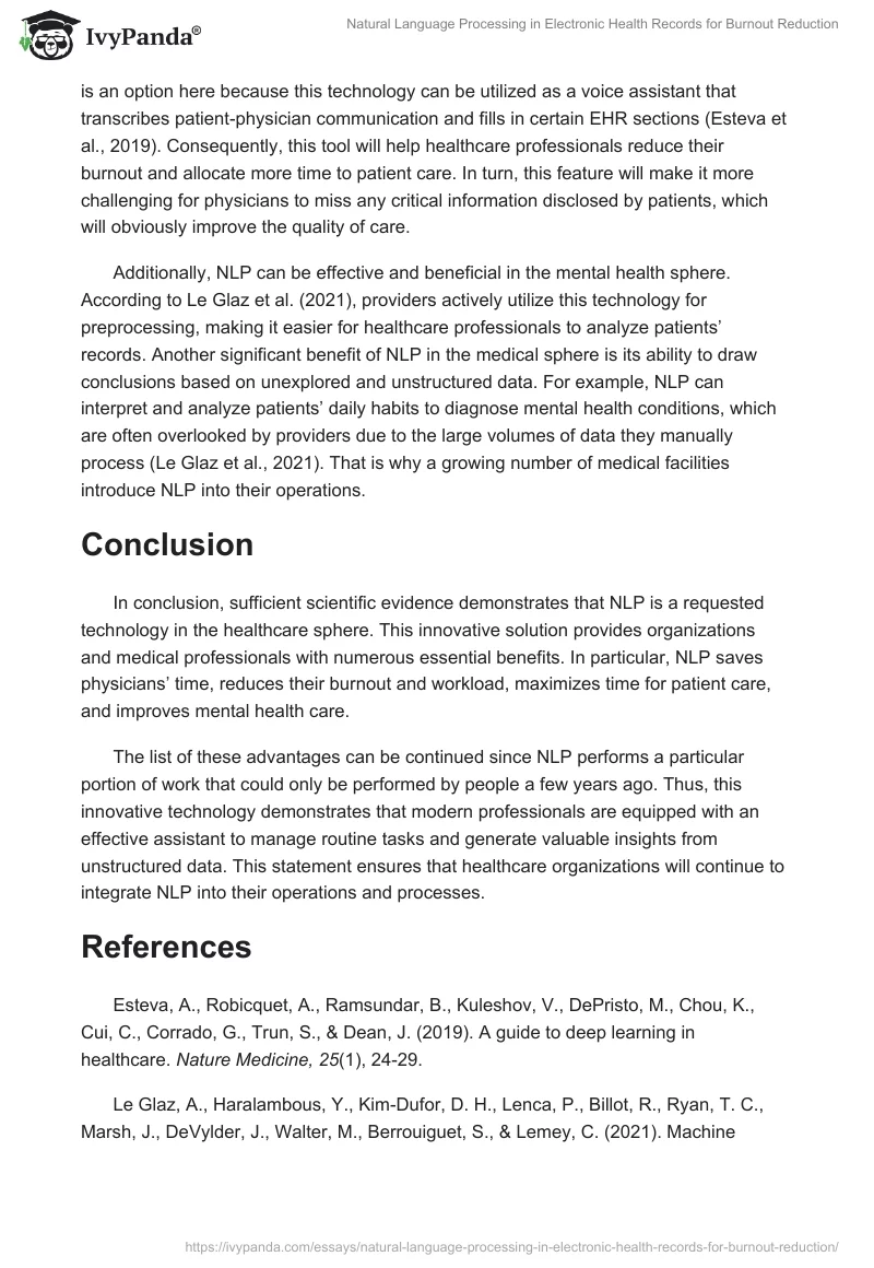Natural Language Processing in Electronic Health Records for Burnout Reduction. Page 2
