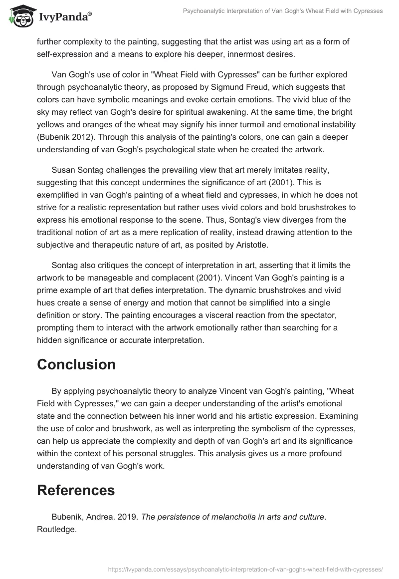 Psychoanalytic Interpretation of Van Gogh's "Wheat Field with Cypresses". Page 2