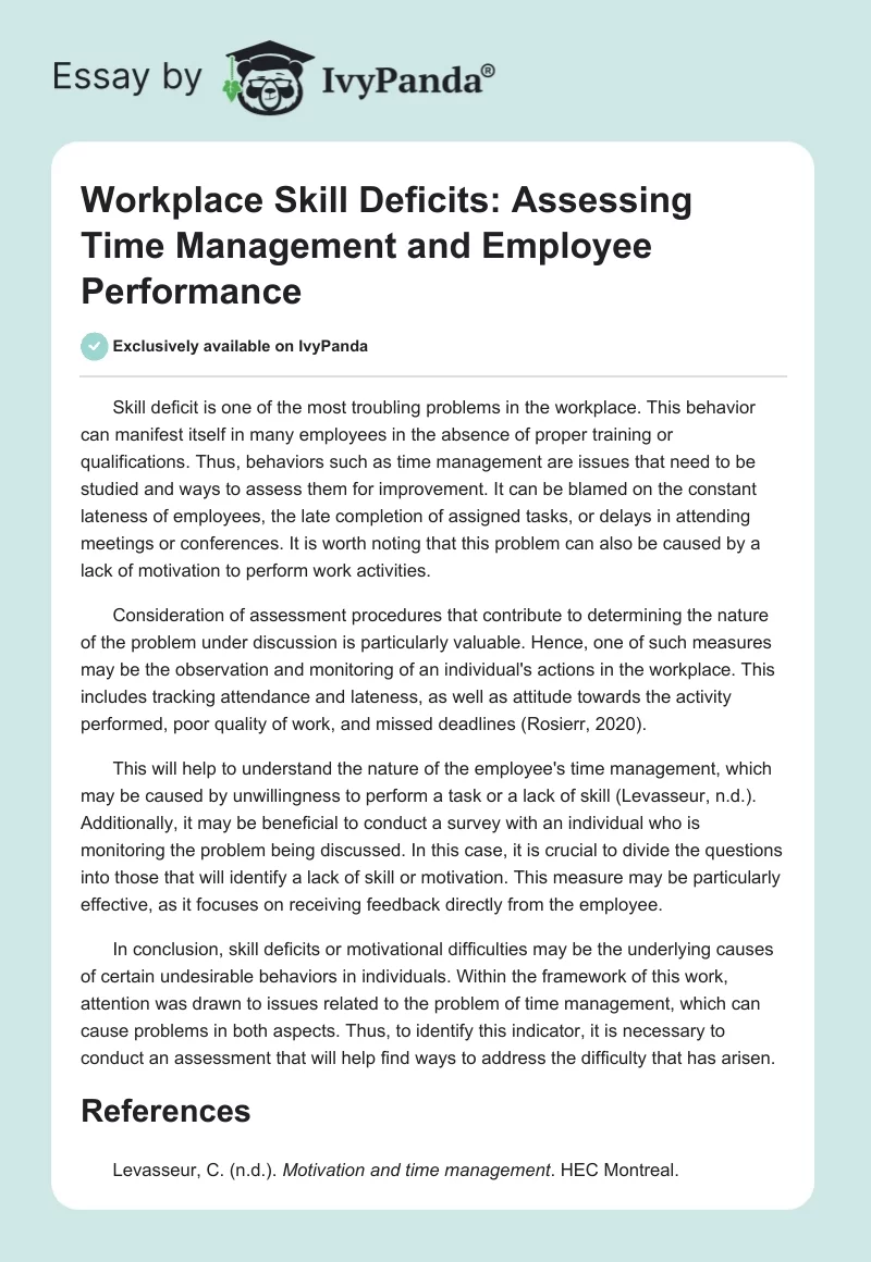 Workplace Skill Deficits: Assessing Time Management and Employee Performance. Page 1