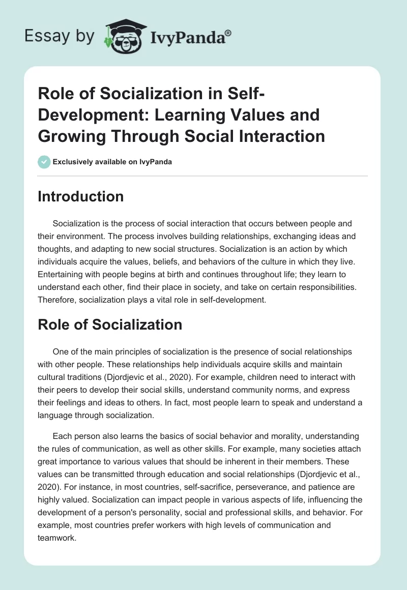 Role of Socialization in Self-Development: Learning Values and Growing Through Social Interaction. Page 1