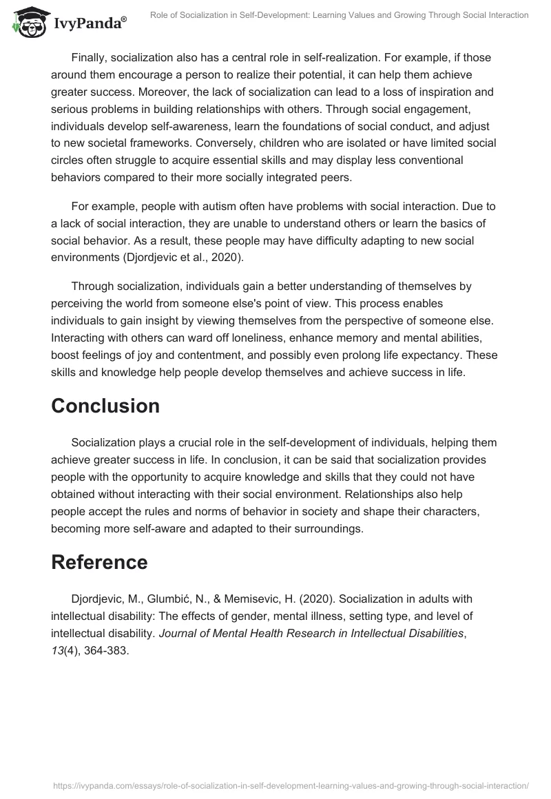 Role of Socialization in Self-Development: Learning Values and Growing Through Social Interaction. Page 2
