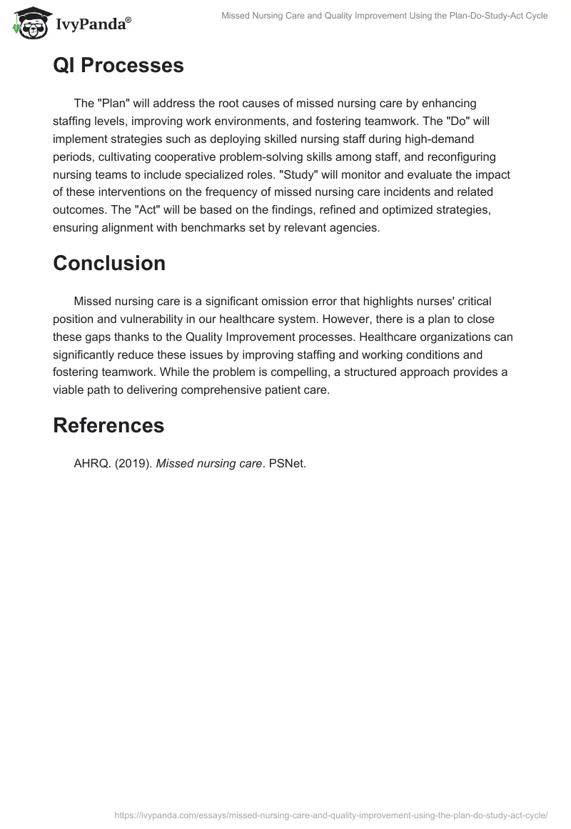 Missed Nursing Care and Quality Improvement Using the Plan-Do-Study-Act Cycle. Page 2