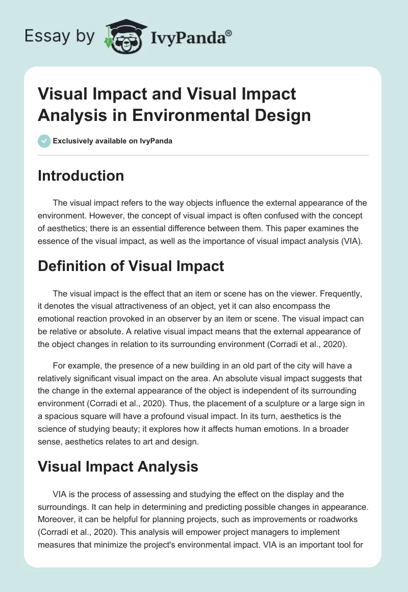 Visual Impact and Visual Impact Analysis in Environmental Design. Page 1
