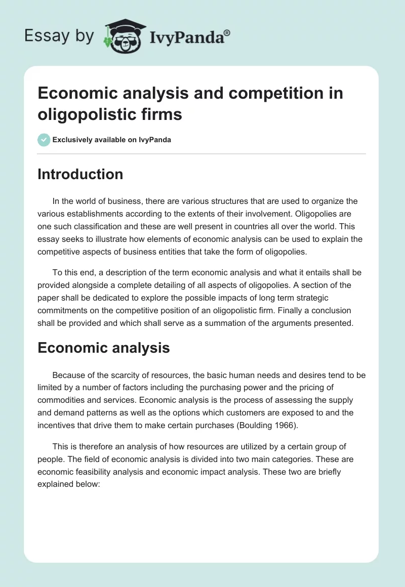 Economic Analysis and Competition in Oligopolistic Firms. Page 1