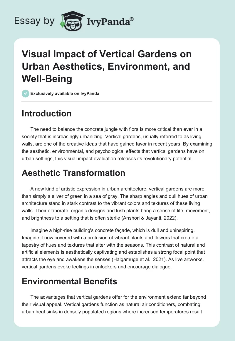 Visual Impact of Vertical Gardens on Urban Aesthetics, Environment, and Well-Being. Page 1