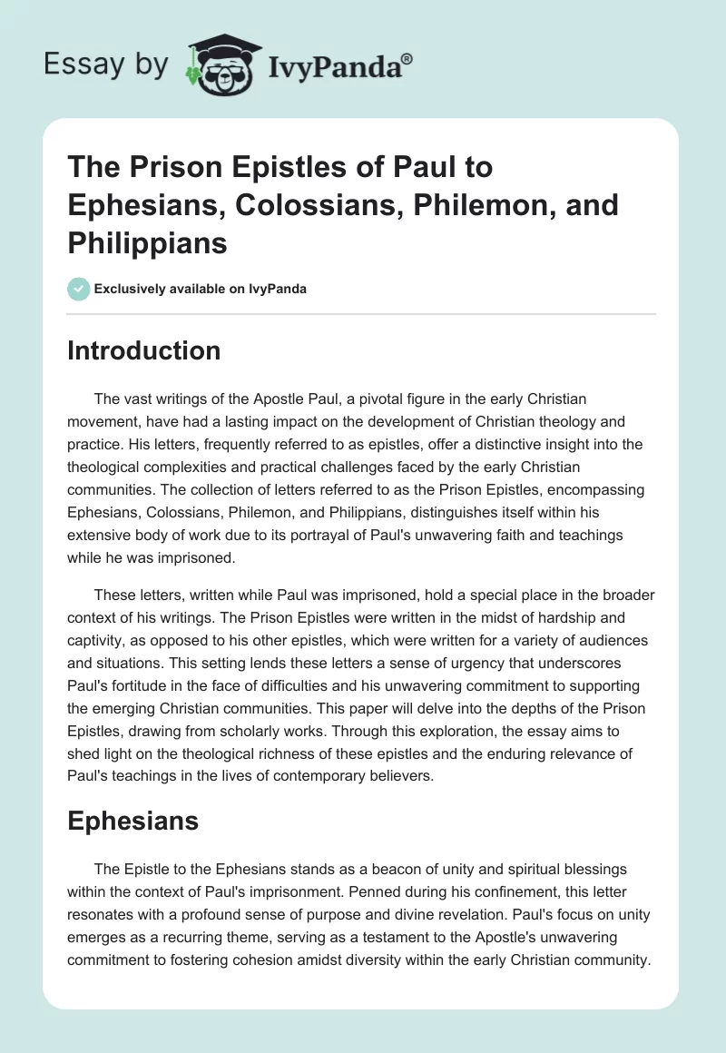 The Prison Epistles of Paul to Ephesians, Colossians, Philemon, and Philippians. Page 1