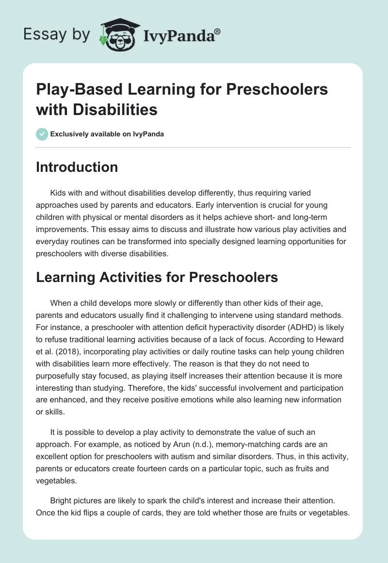 Play-Based Learning for Preschoolers with Disabilities. Page 1
