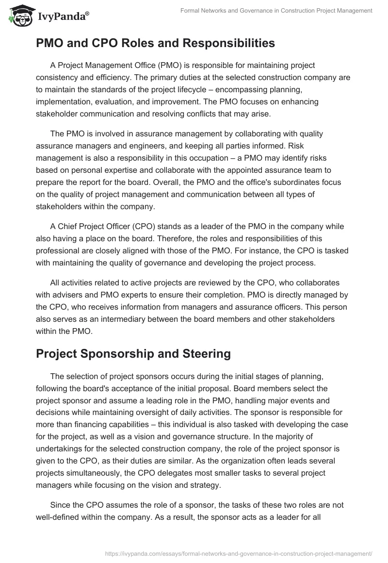 Formal Networks and Governance in Construction Project Management. Page 2