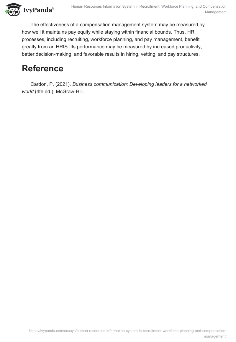 Human Resources Information System in Recruitment, Workforce Planning, and Compensation Management. Page 2