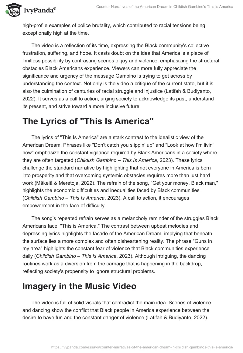 Counter-Narratives of the American Dream in Childish Gambino's "This Is America". Page 2