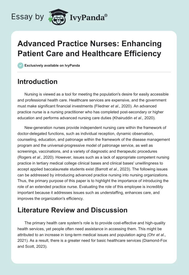 Advanced Practice Nurses: Enhancing Patient Care and Healthcare Efficiency. Page 1