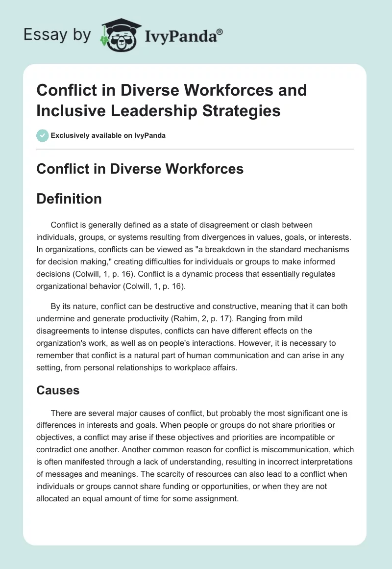 Conflict in Diverse Workforces and Inclusive Leadership Strategies. Page 1