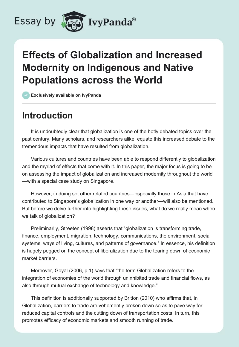 Effects of Globalization and Increased Modernity on Indigenous and Native Populations across the World. Page 1