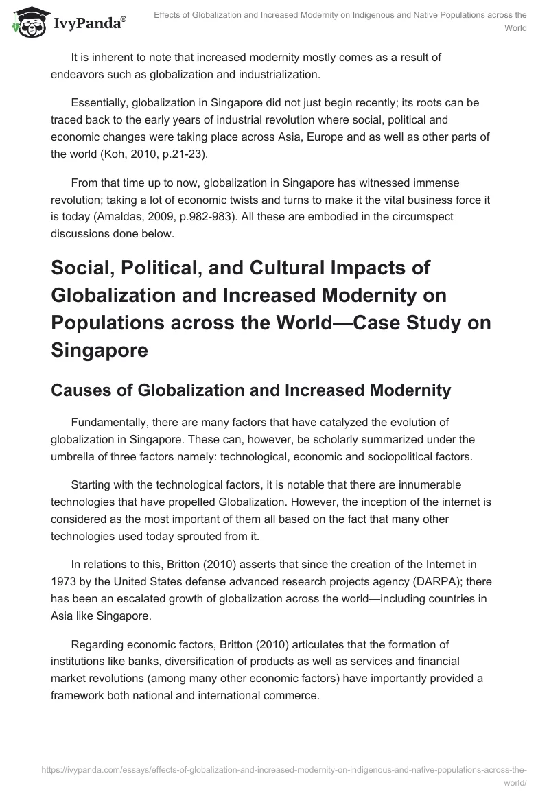 Effects of Globalization and Increased Modernity on Indigenous and Native Populations across the World. Page 2