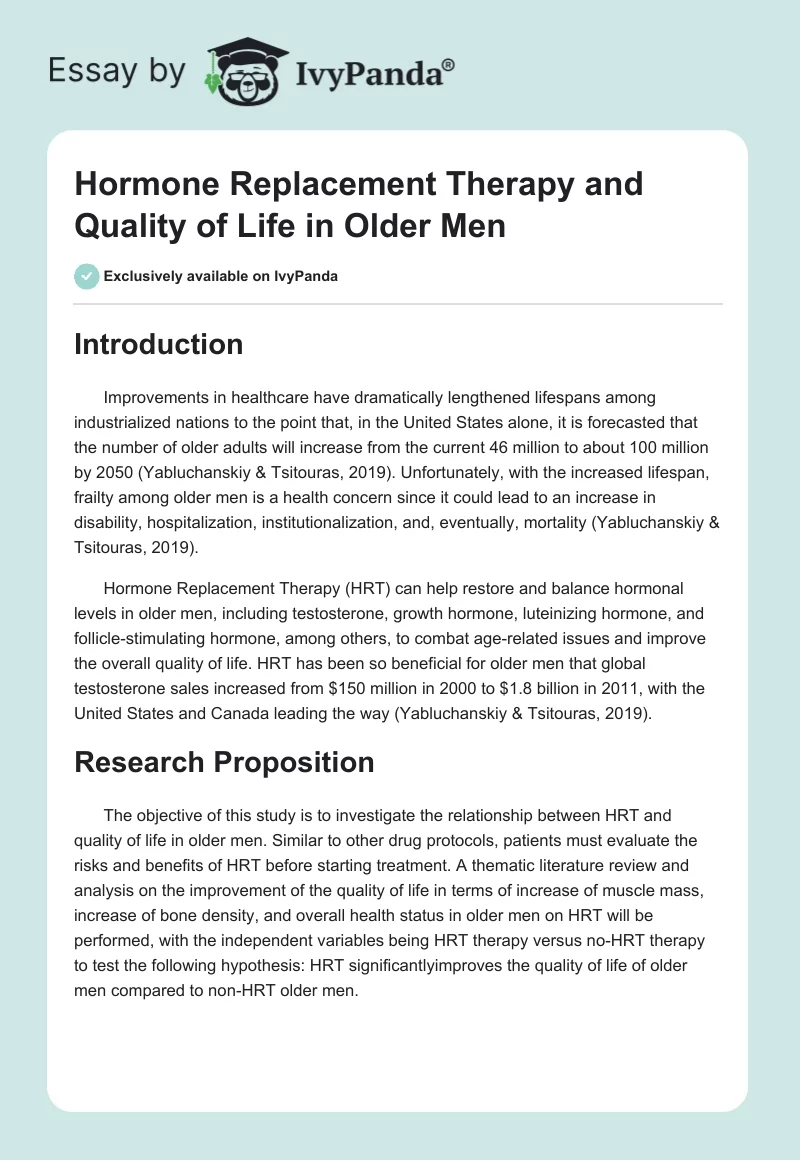 Hormone Replacement Therapy and Quality of Life in Older Men. Page 1