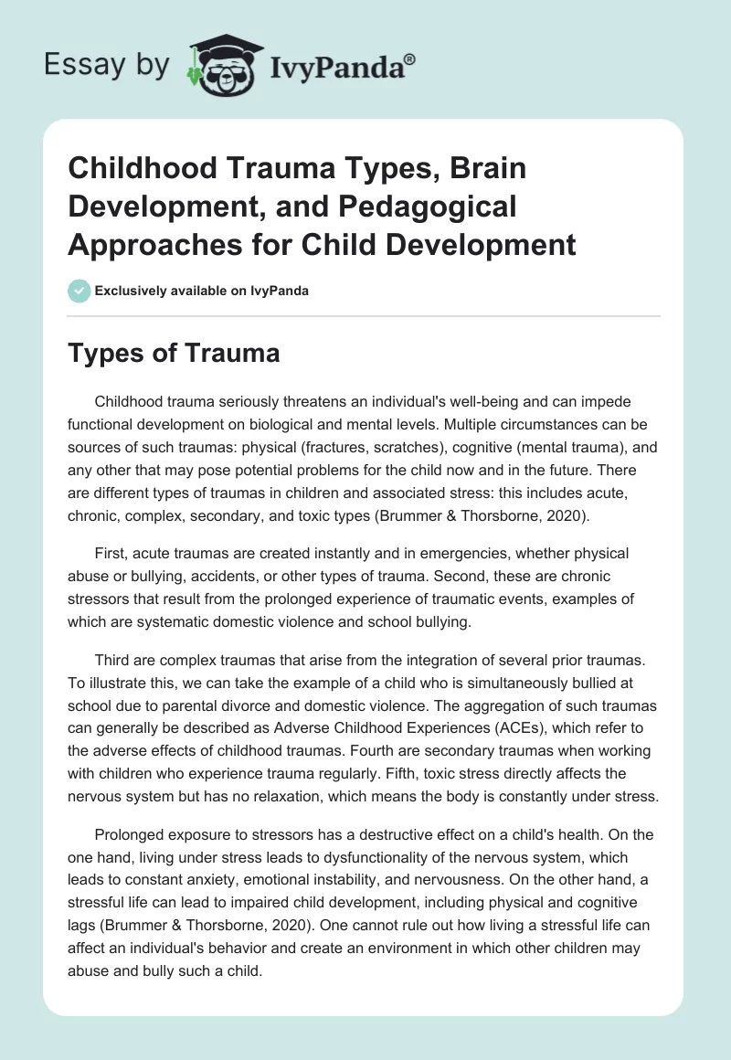 Childhood Trauma Types, Brain Development, and Pedagogical Approaches for Child Development. Page 1