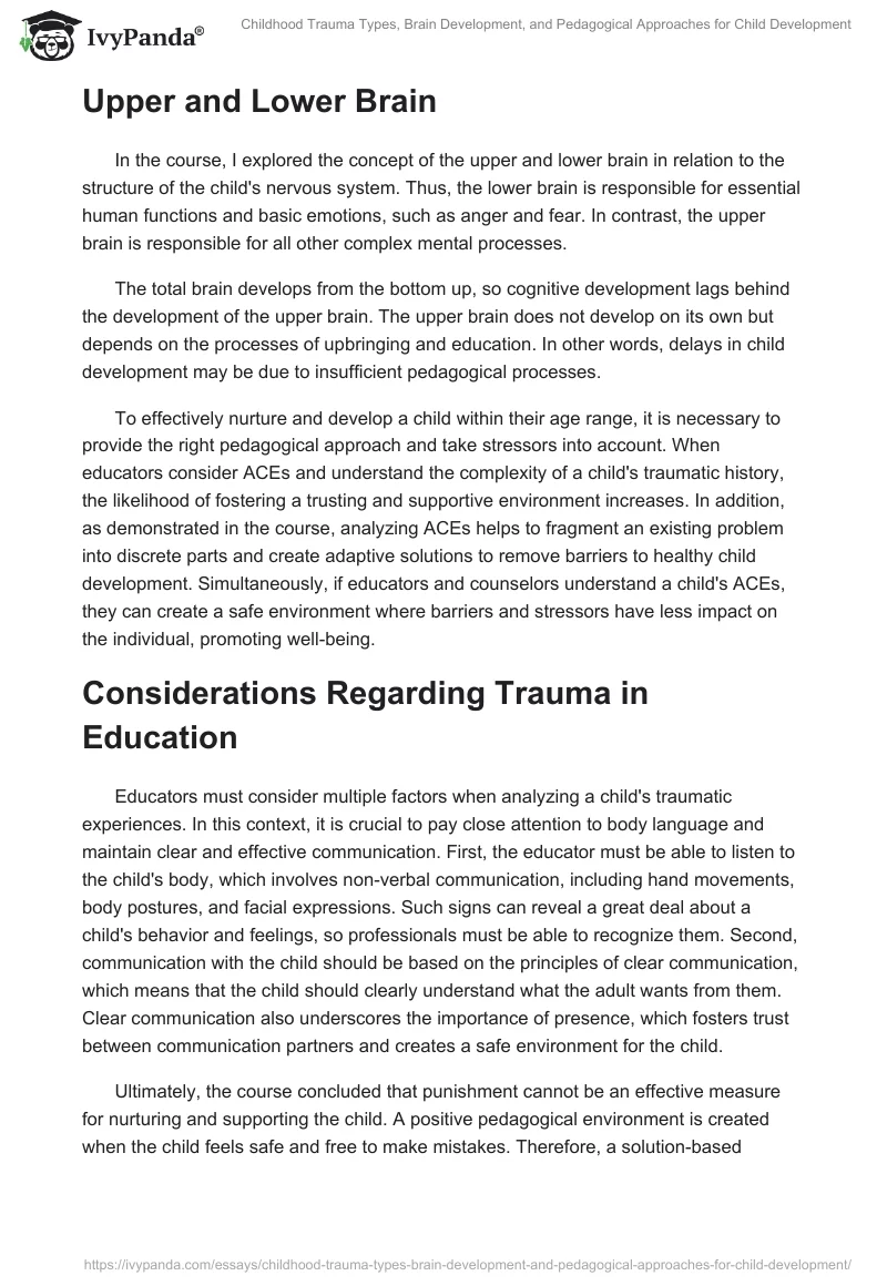 Childhood Trauma Types, Brain Development, and Pedagogical Approaches for Child Development. Page 2