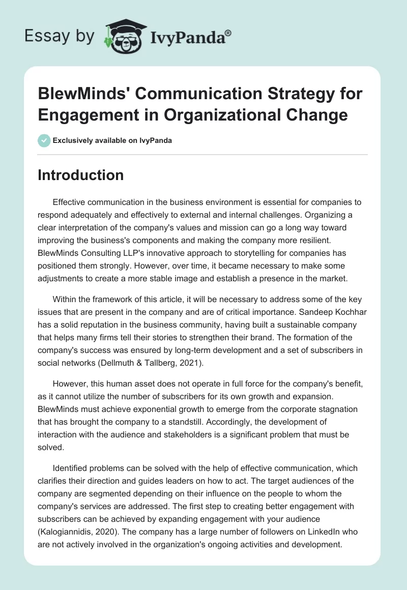 BlewMinds' Communication Strategy for Engagement in Organizational Change. Page 1