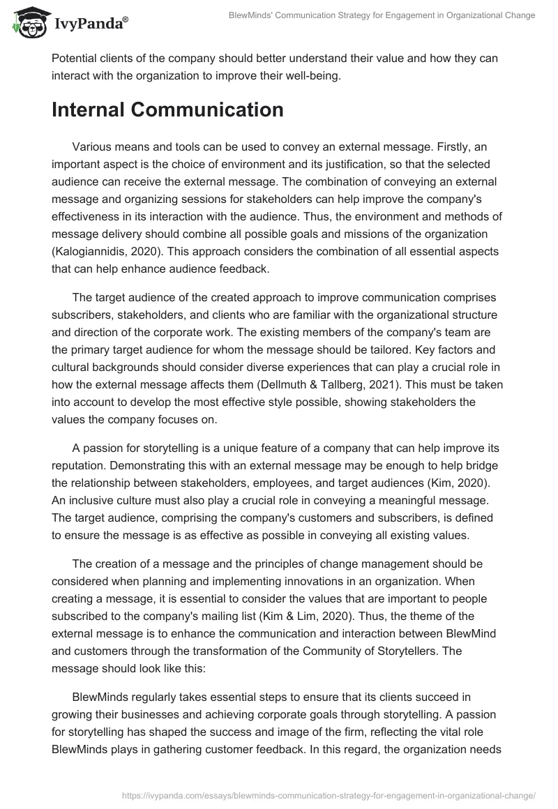 BlewMinds' Communication Strategy for Engagement in Organizational Change. Page 2