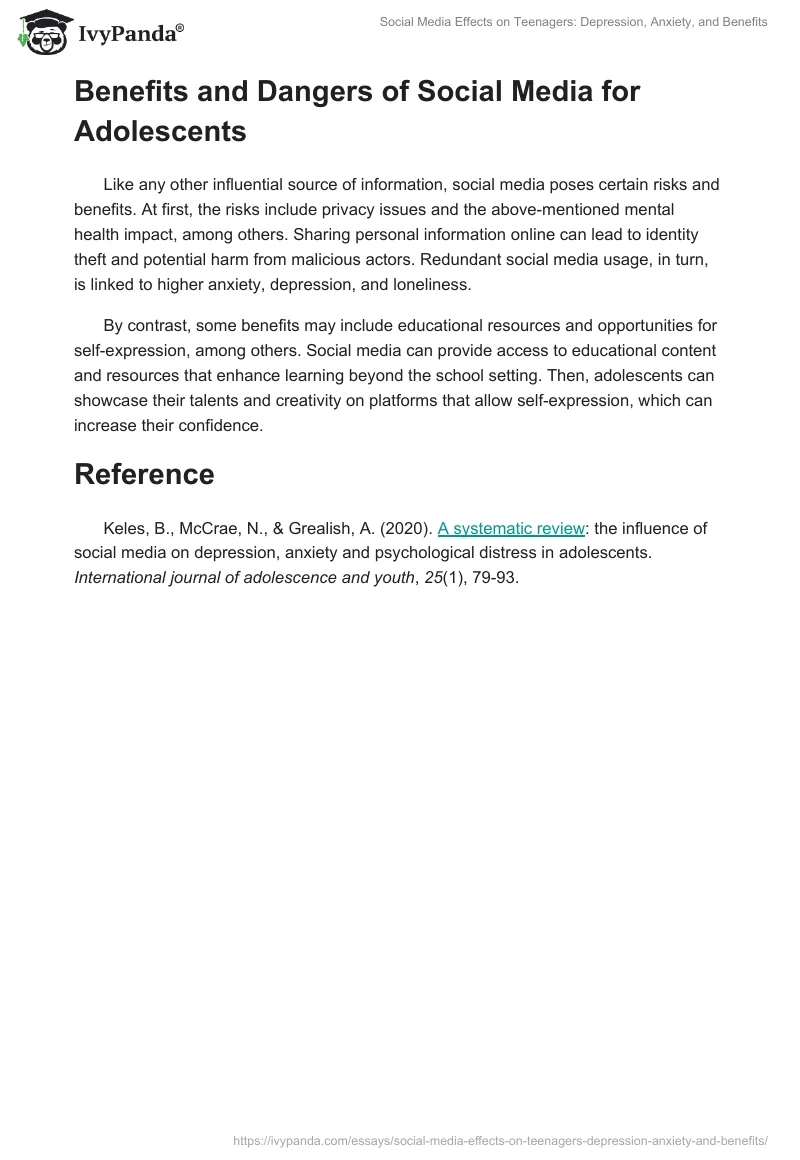 Social Media Effects on Teenagers: Depression, Anxiety, and Benefits. Page 2