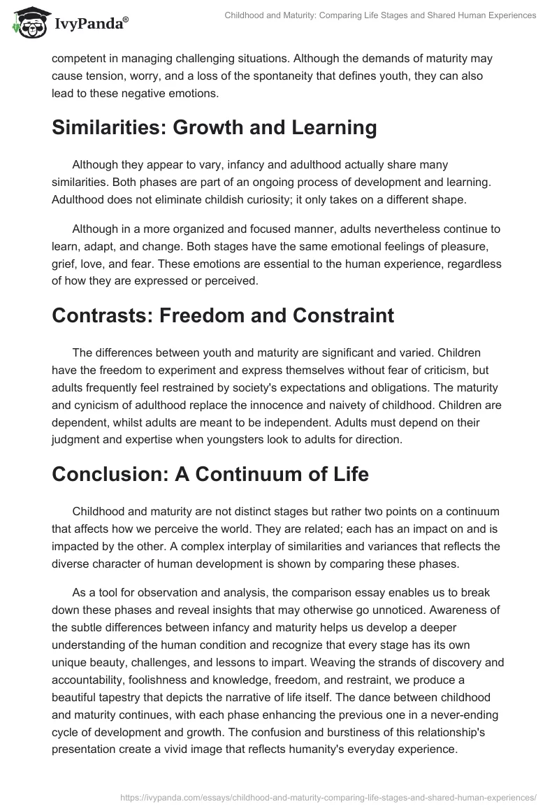 Childhood and Maturity: Comparing Life Stages and Shared Human Experiences. Page 2