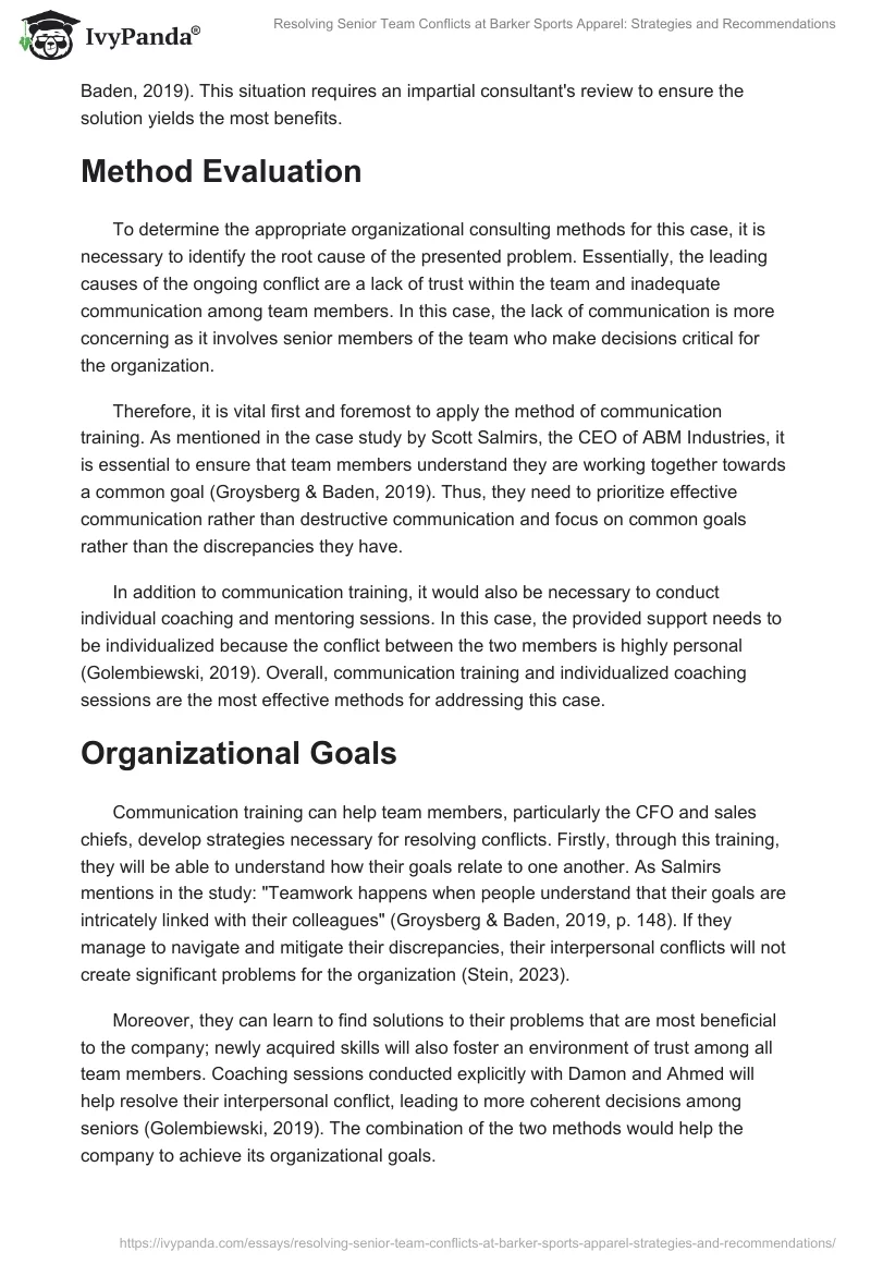 Resolving Senior Team Conflicts at Barker Sports Apparel: Strategies and Recommendations. Page 2