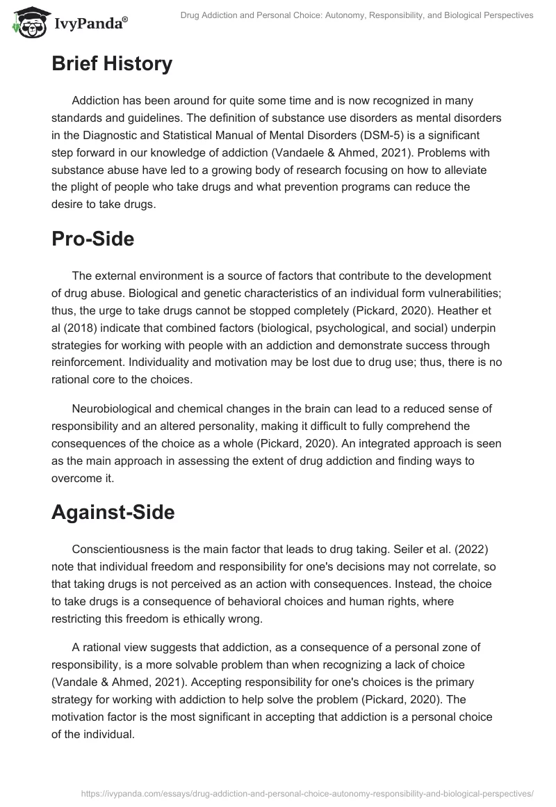 Drug Addiction and Personal Choice: Autonomy, Responsibility, and Biological Perspectives. Page 2