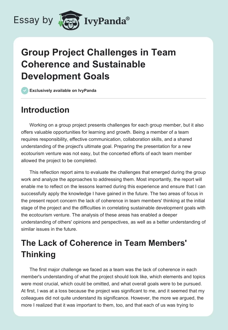 Group Project Challenges in Team Coherence and Sustainable Development Goals. Page 1