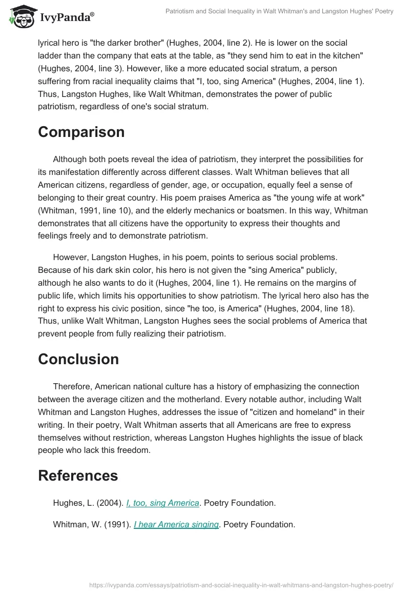 Patriotism and Social Inequality in Walt Whitman's and Langston Hughes' Poetry. Page 2