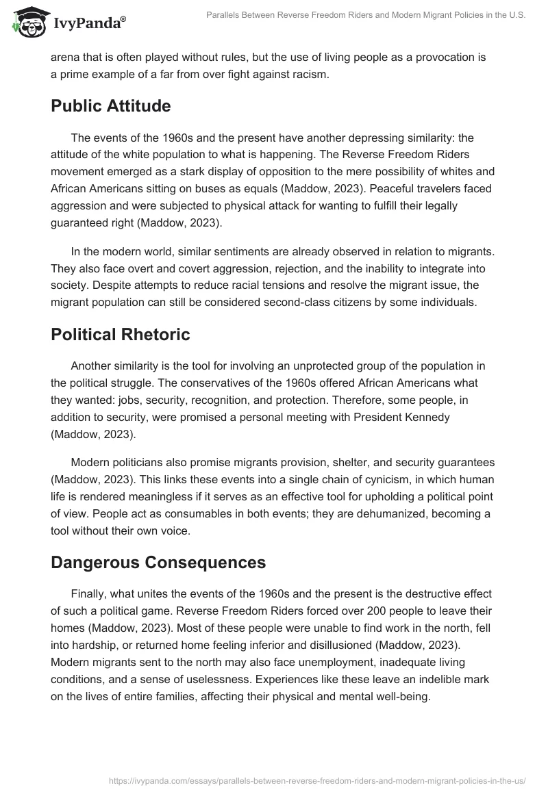 Parallels Between Reverse Freedom Riders and Modern Migrant Policies in the U.S.. Page 2