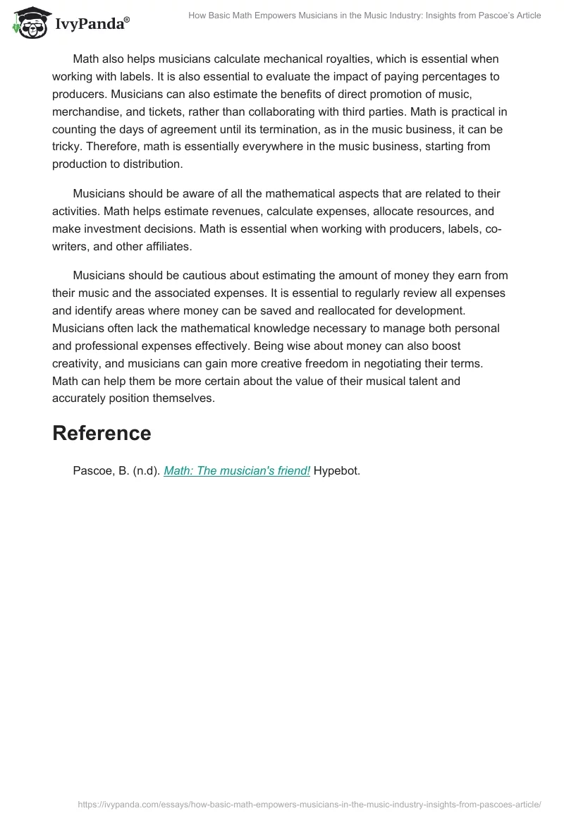 How Basic Math Empowers Musicians in the Music Industry: Insights from Pascoe’s Article. Page 2