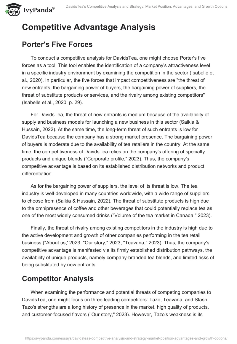 DavidsTea's Competitive Analysis and Strategy: Market Position, Advantages, and Growth Options. Page 2