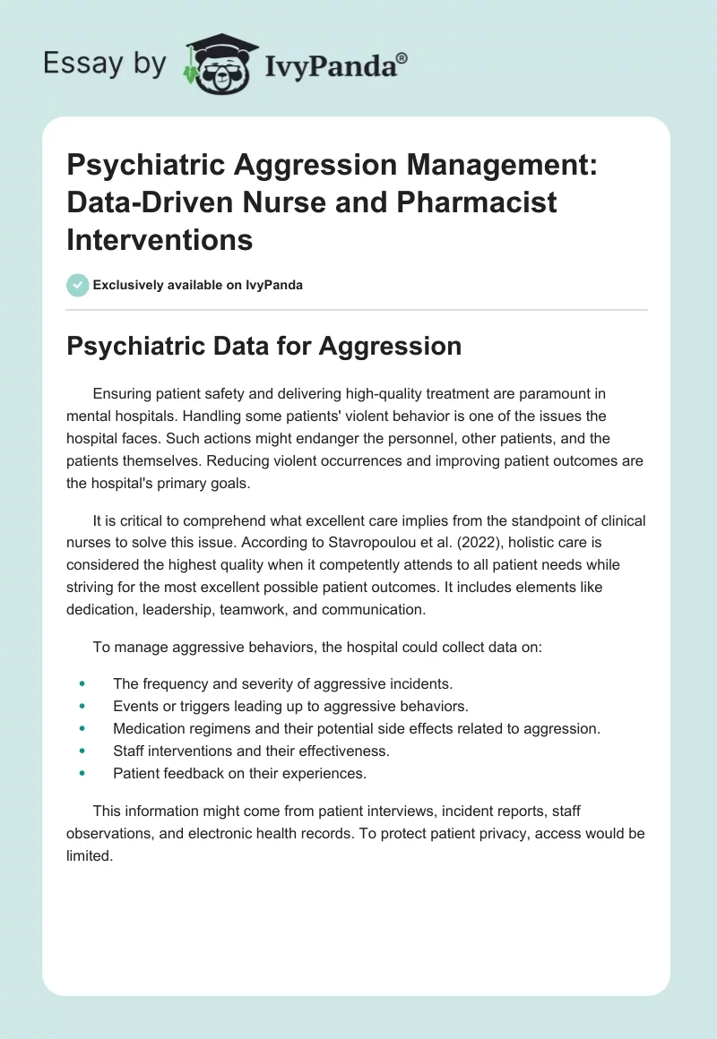 Psychiatric Aggression Management: Data-Driven Nurse and Pharmacist Interventions. Page 1