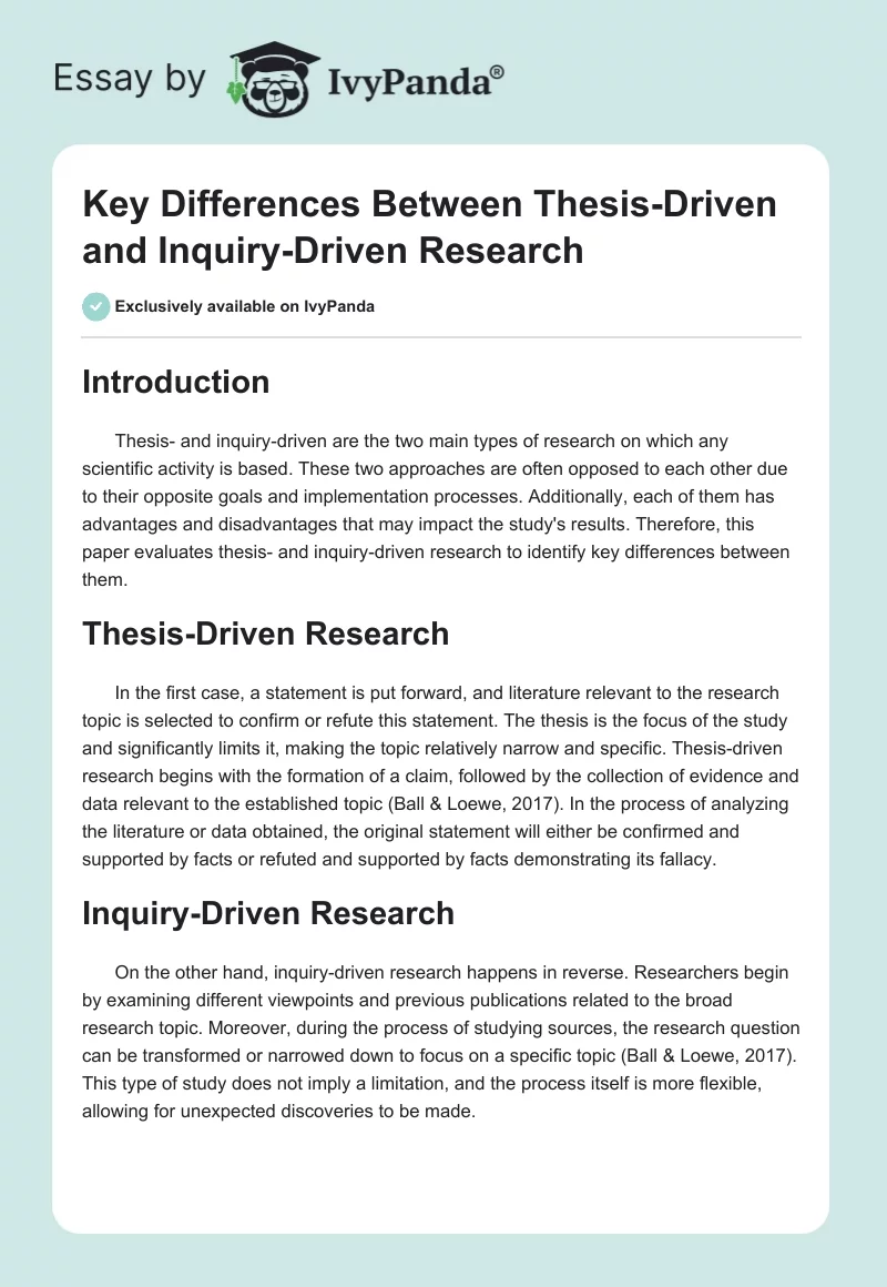 Key Differences Between Thesis-Driven and Inquiry-Driven Research. Page 1