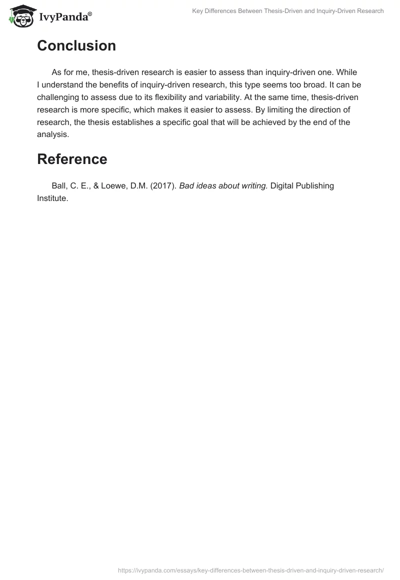 Key Differences Between Thesis-Driven and Inquiry-Driven Research. Page 2