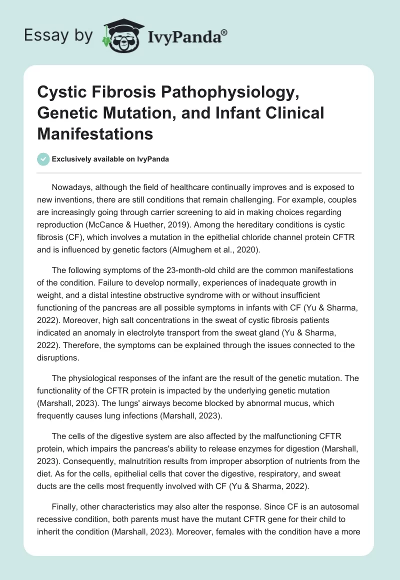 Cystic Fibrosis Pathophysiology, Genetic Mutation, and Infant Clinical Manifestations. Page 1