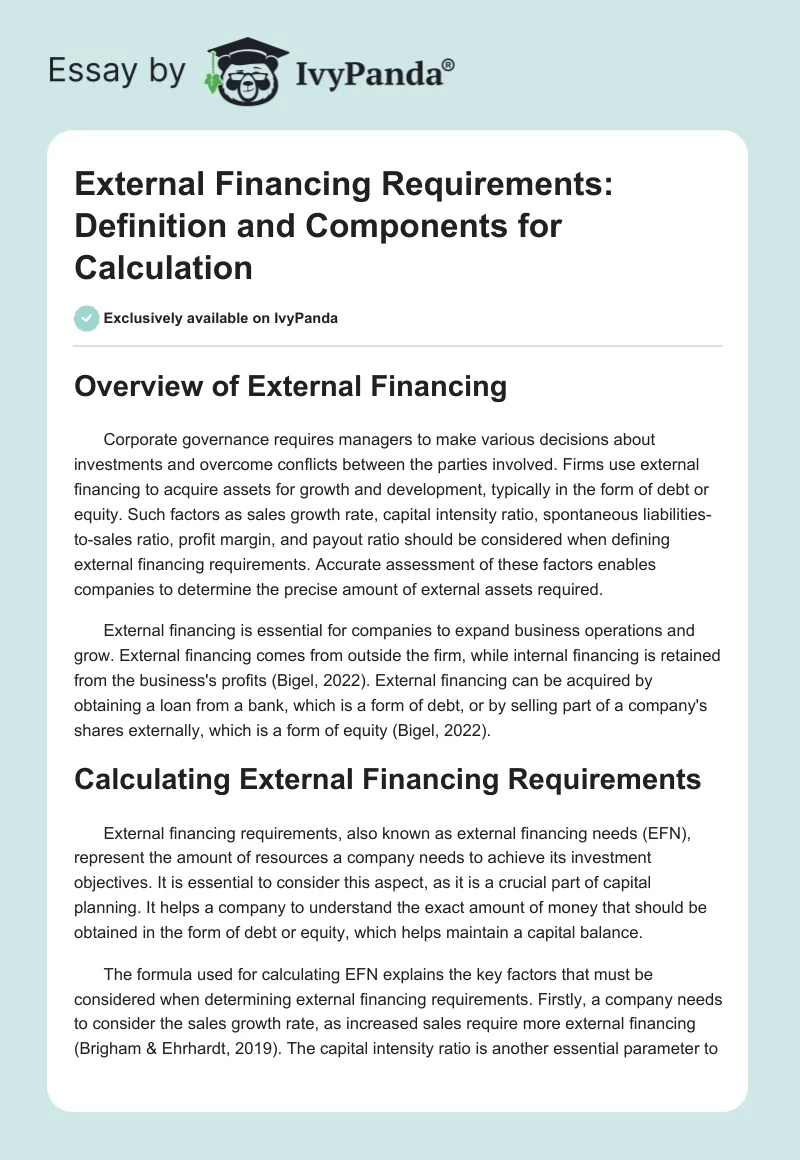 External Financing Requirements: Definition and Components for Calculation. Page 1