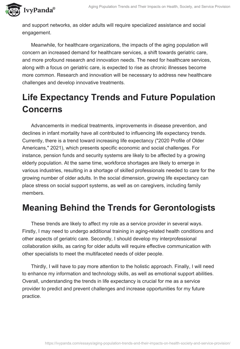 Aging Population Trends and Their Impacts on Health, Society, and Service Provision. Page 2
