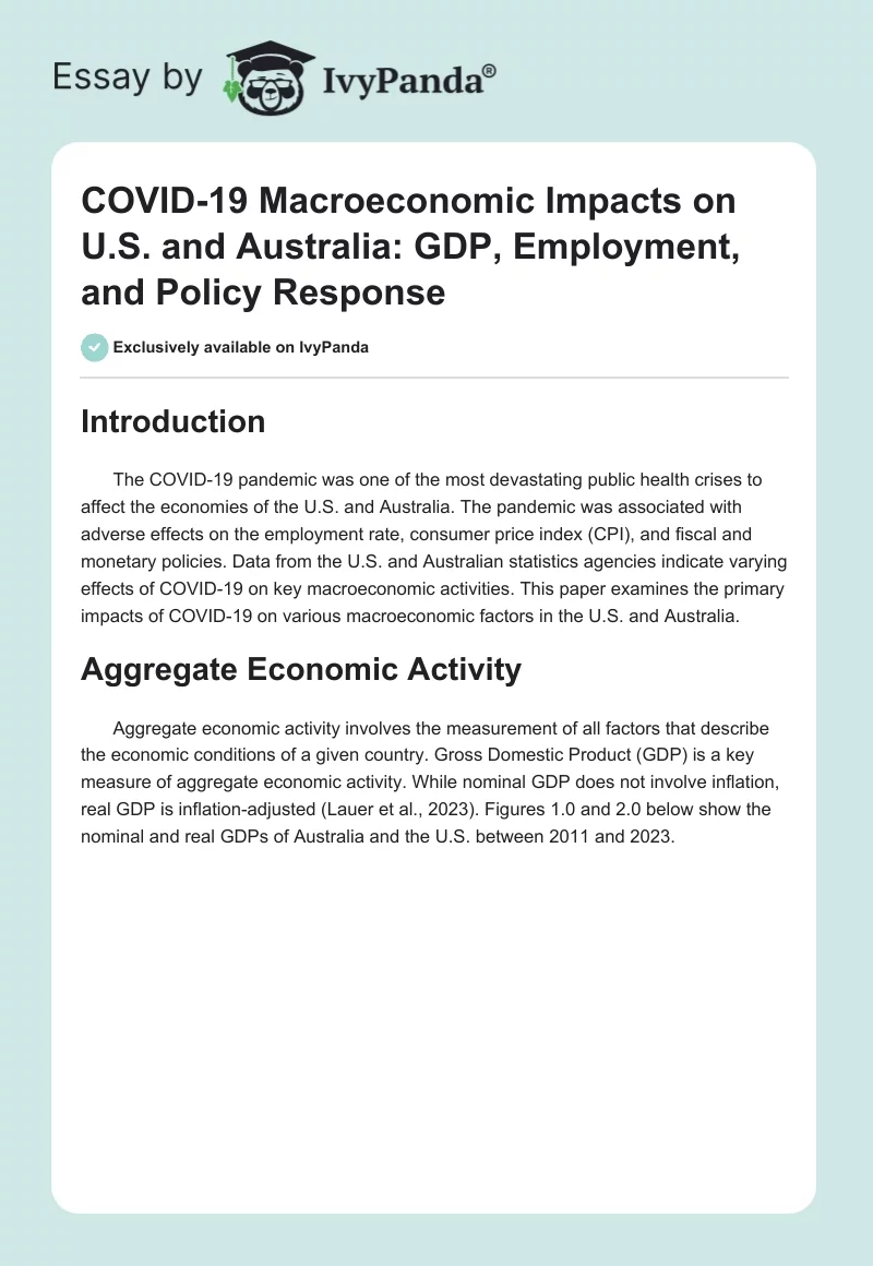 COVID-19 Macroeconomic Impacts on U.S. and Australia: GDP, Employment, and Policy Response. Page 1