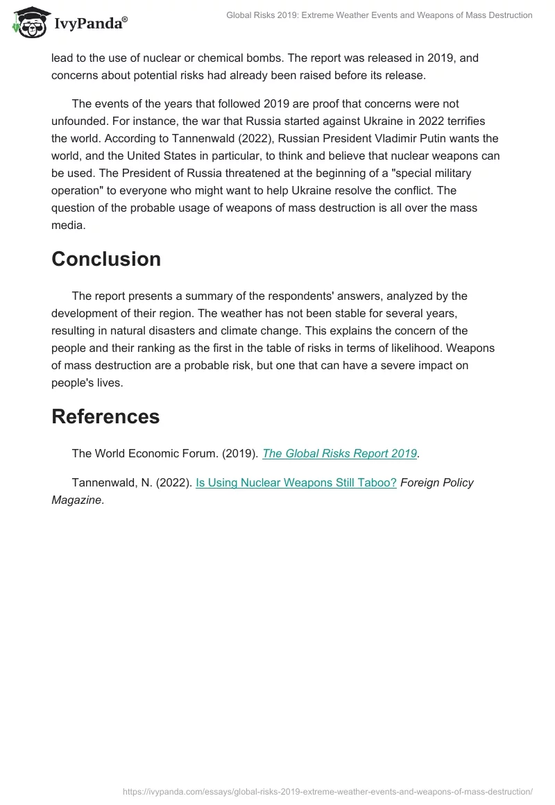 Global Risks 2019: Extreme Weather Events and Weapons of Mass Destruction. Page 2