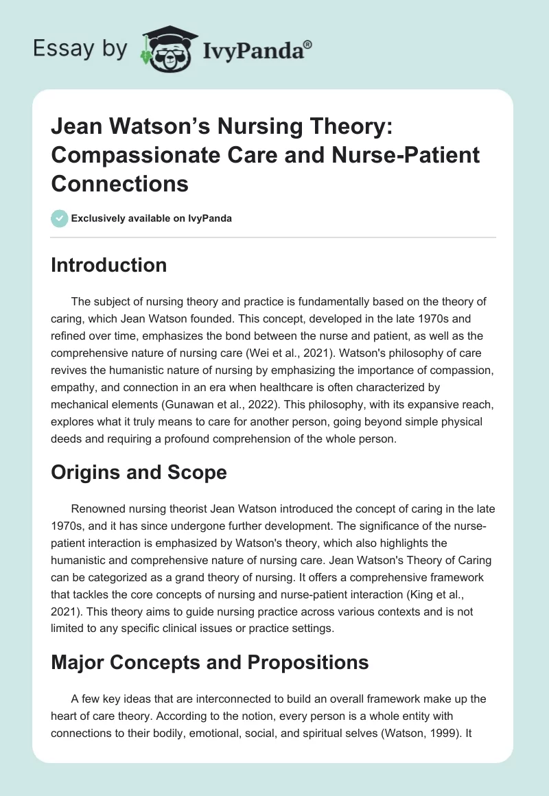 Jean Watson’s Nursing Theory: Compassionate Care and Nurse-Patient Connections. Page 1