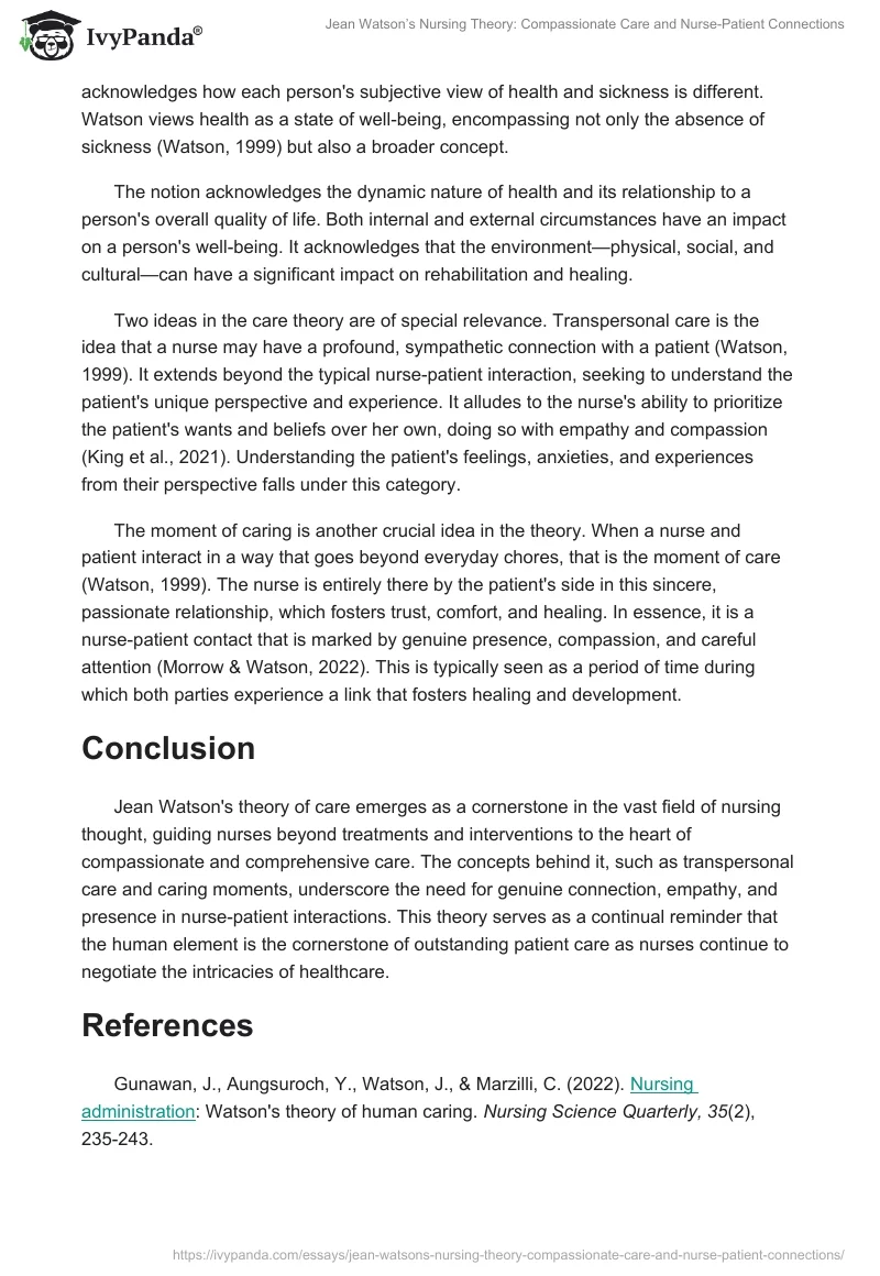 Jean Watson’s Nursing Theory: Compassionate Care and Nurse-Patient Connections. Page 2