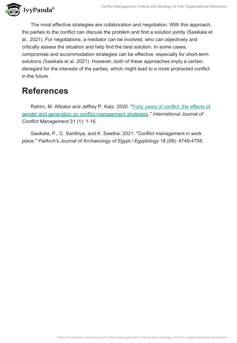 Conflict Management Criteria and Strategy for Fair Organizational Resolution. Page 2
