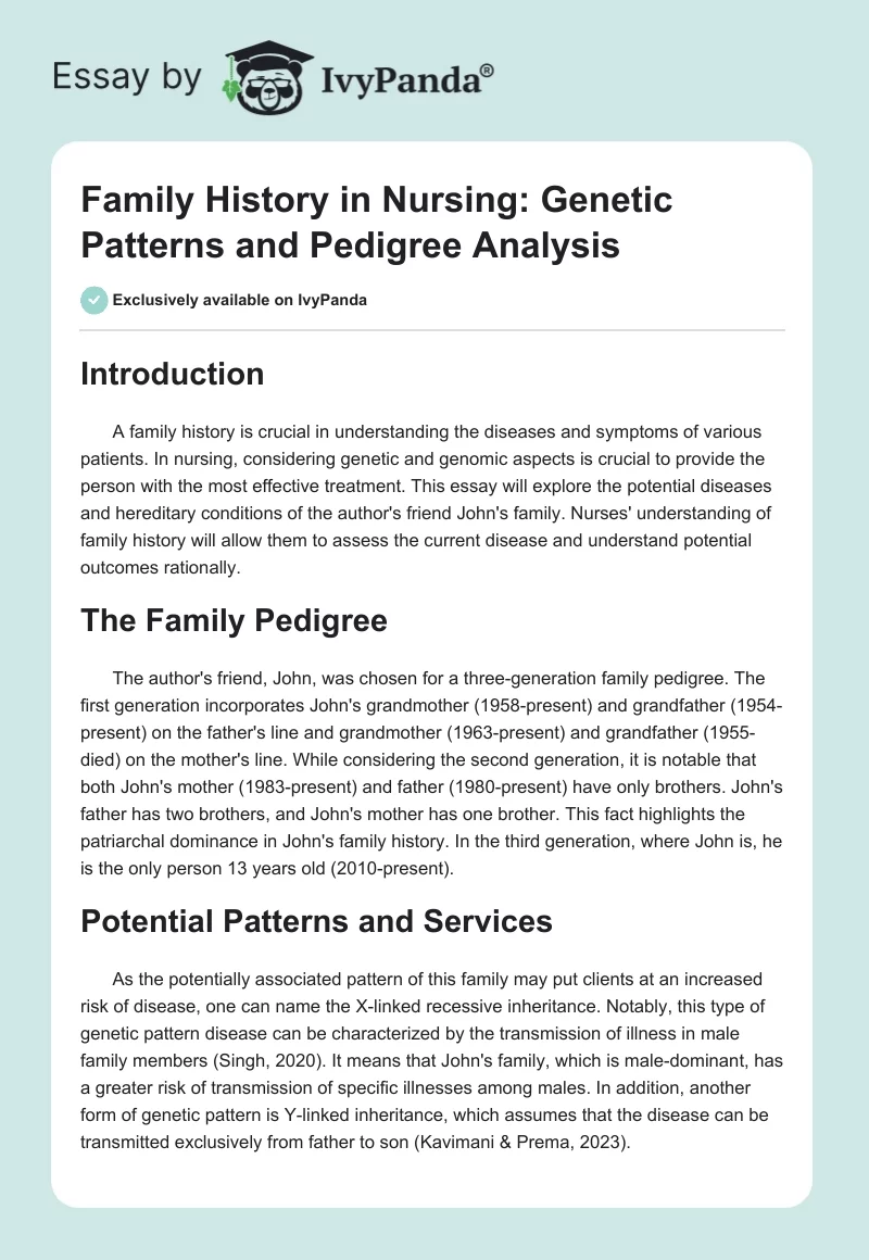 Family History in Nursing: Genetic Patterns and Pedigree Analysis. Page 1