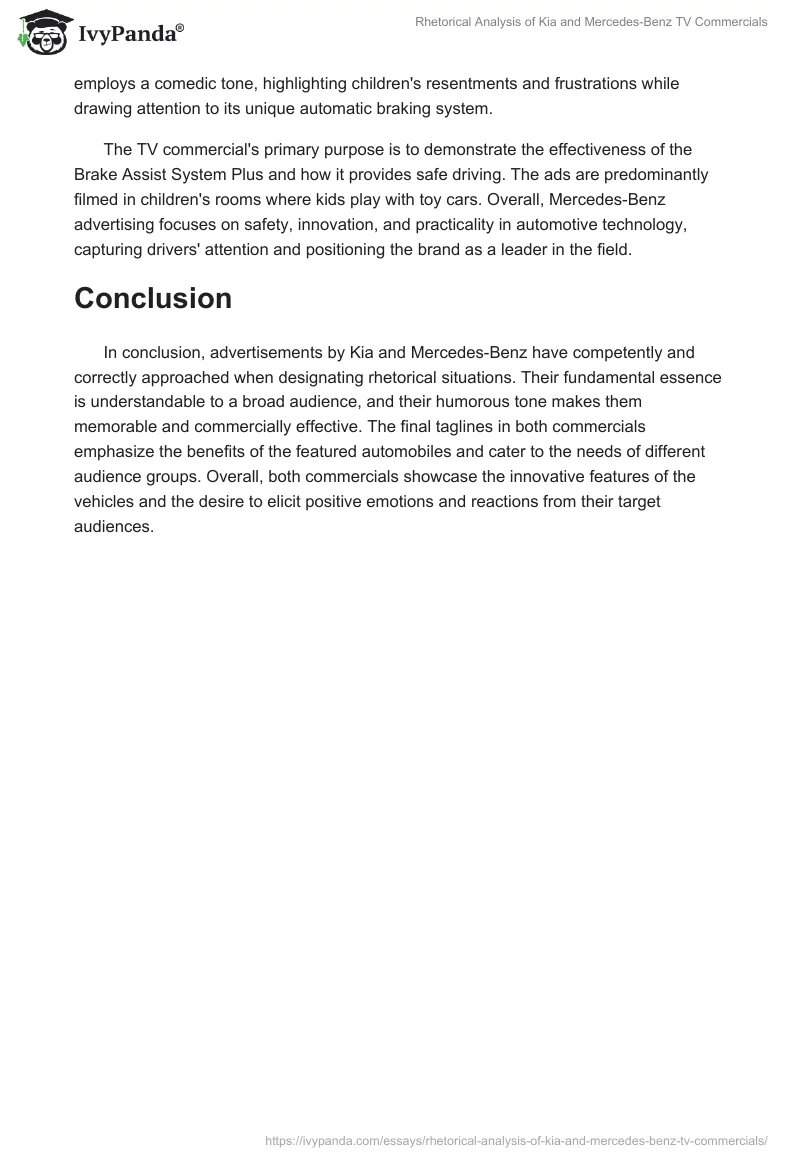 Rhetorical Analysis of Kia and Mercedes-Benz TV Commercials. Page 2