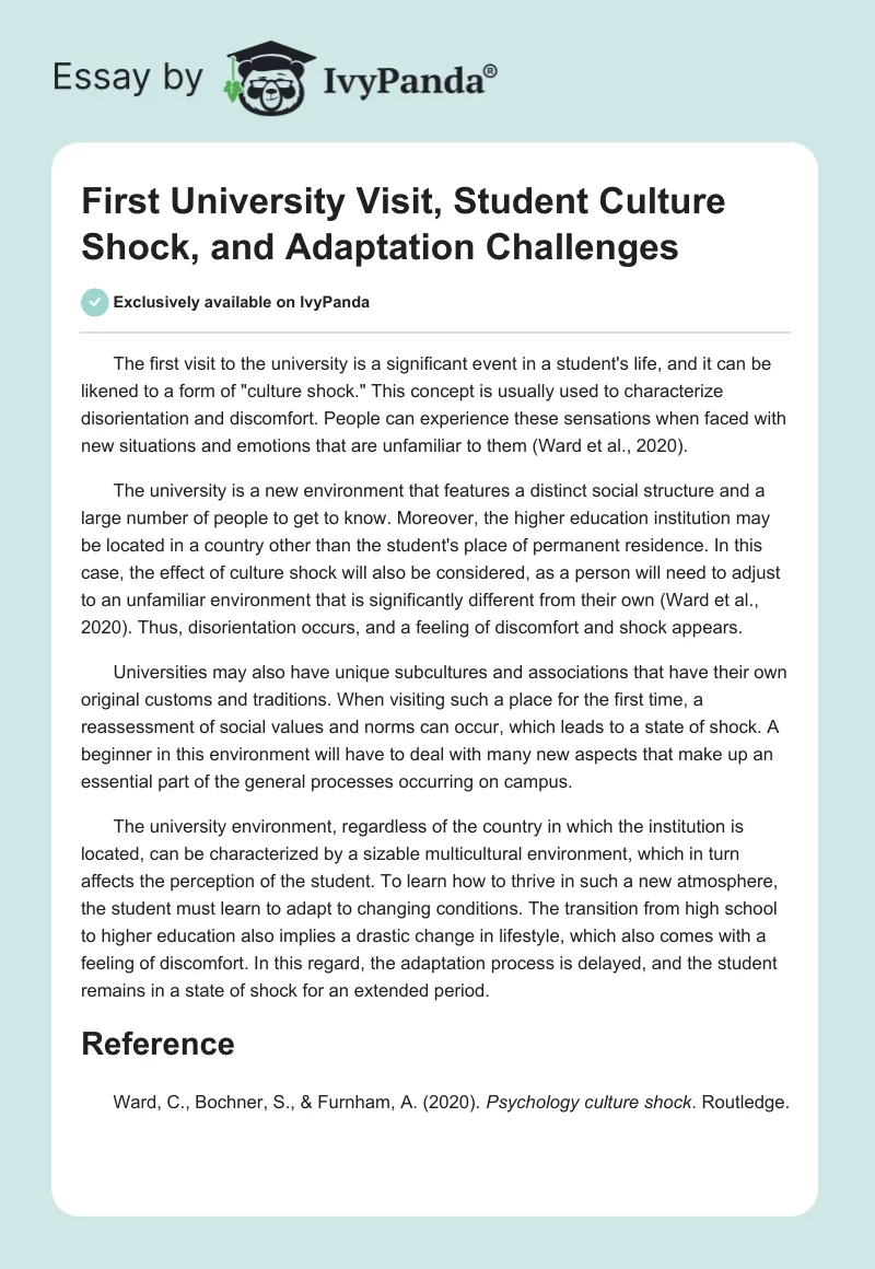 First University Visit, Student Culture Shock, and Adaptation Challenges. Page 1