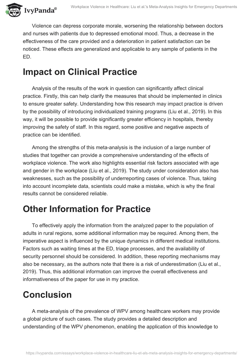 Workplace Violence in Healthcare: Liu et al.'s Meta-Analysis Insights for Emergency Departments. Page 2