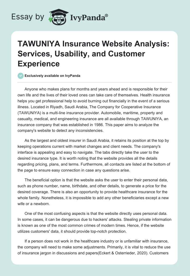 TAWUNIYA Insurance Website Analysis: Services, Usability, and Customer Experience. Page 1